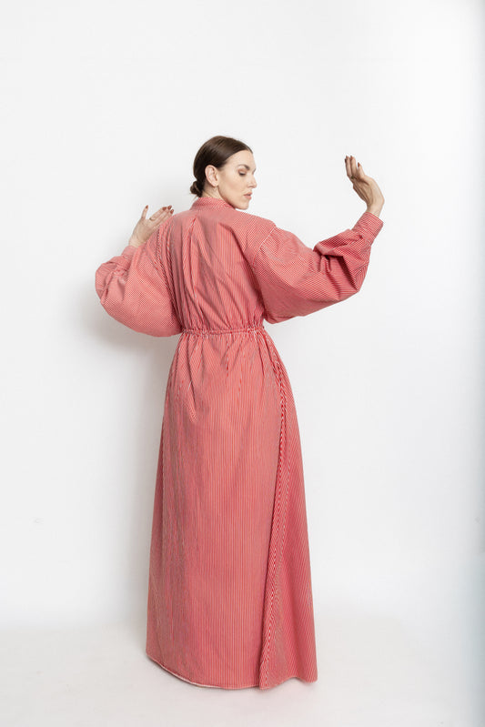 High neck buttoned stripe gown