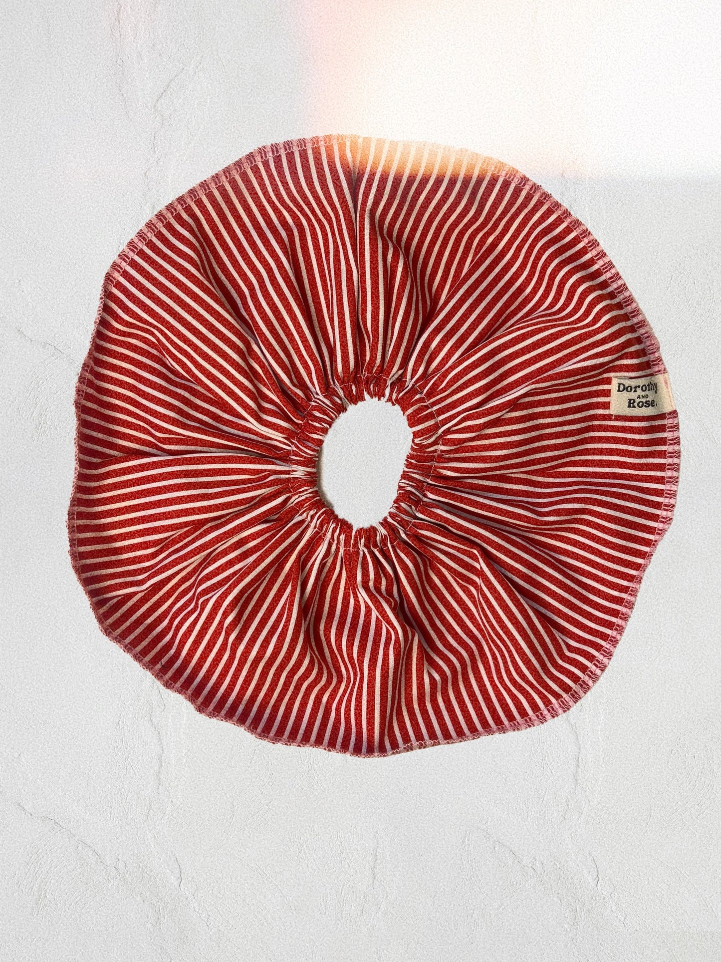 Oversized red stripe scrunchie