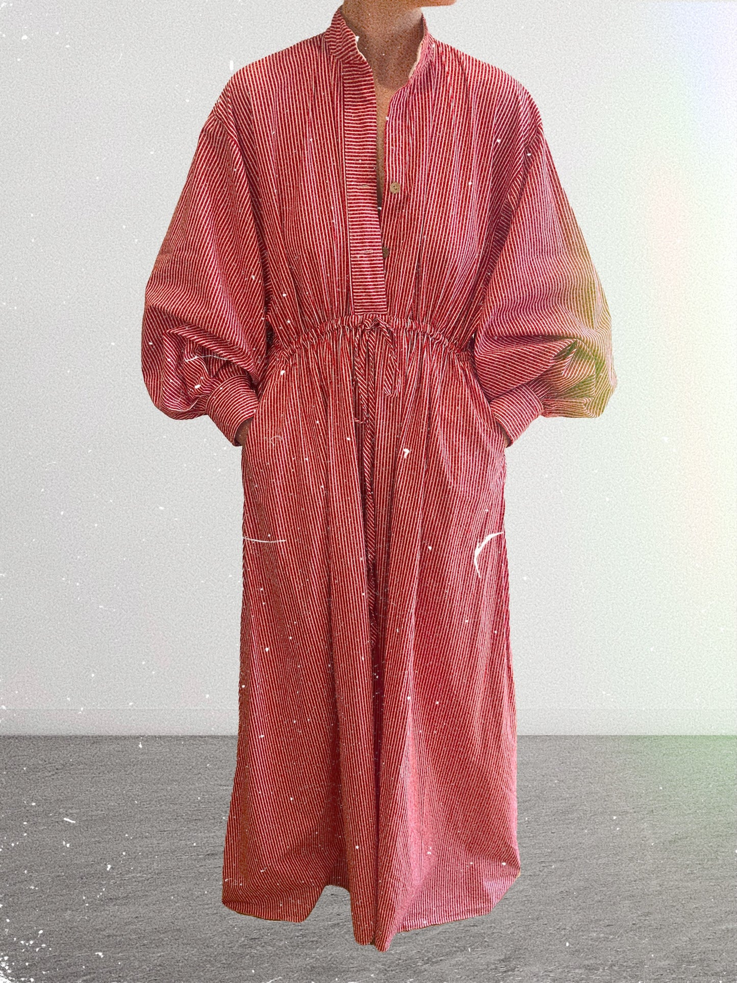 High neck buttoned stripe gown