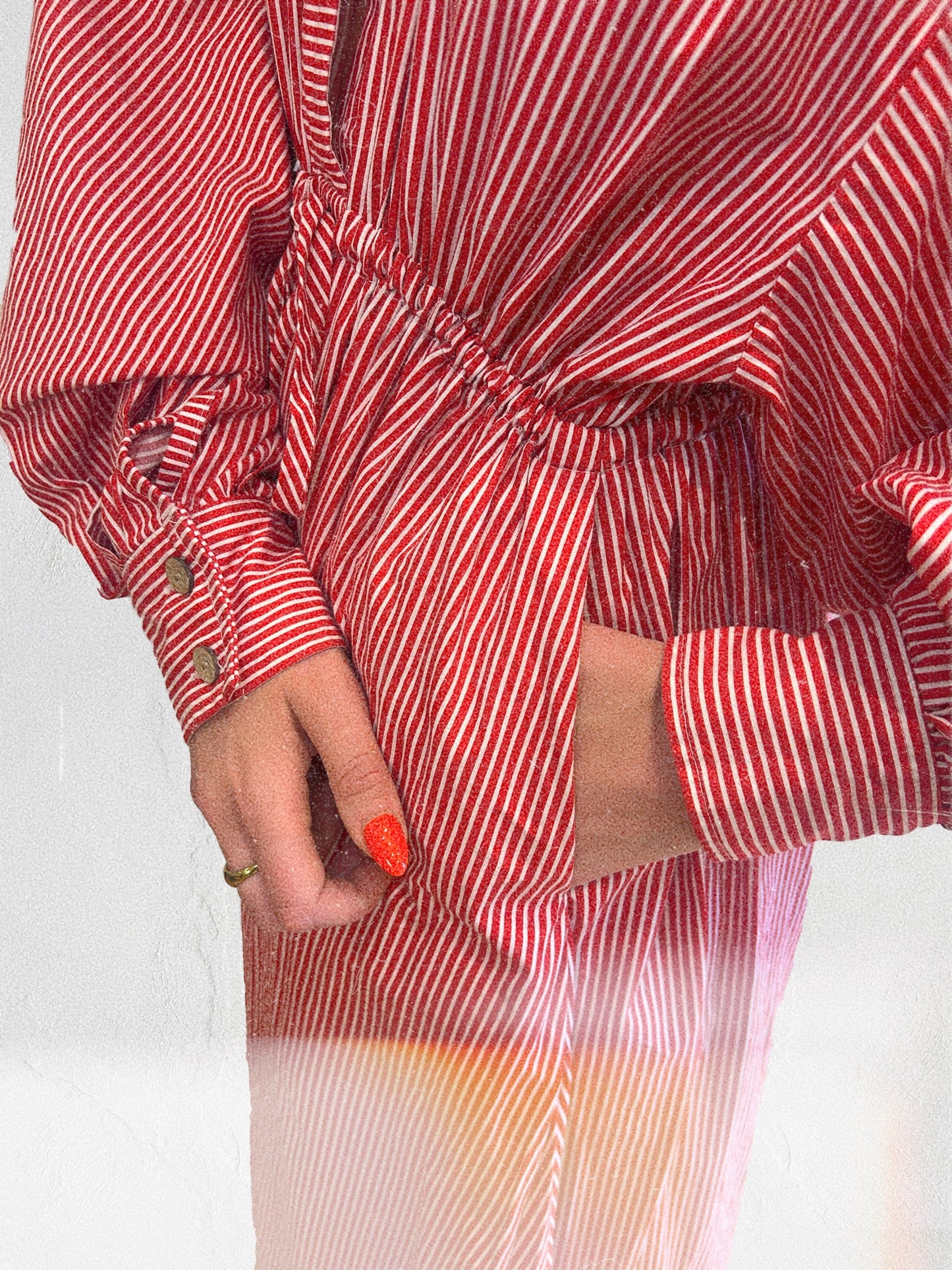 High neck buttoned stripe gown