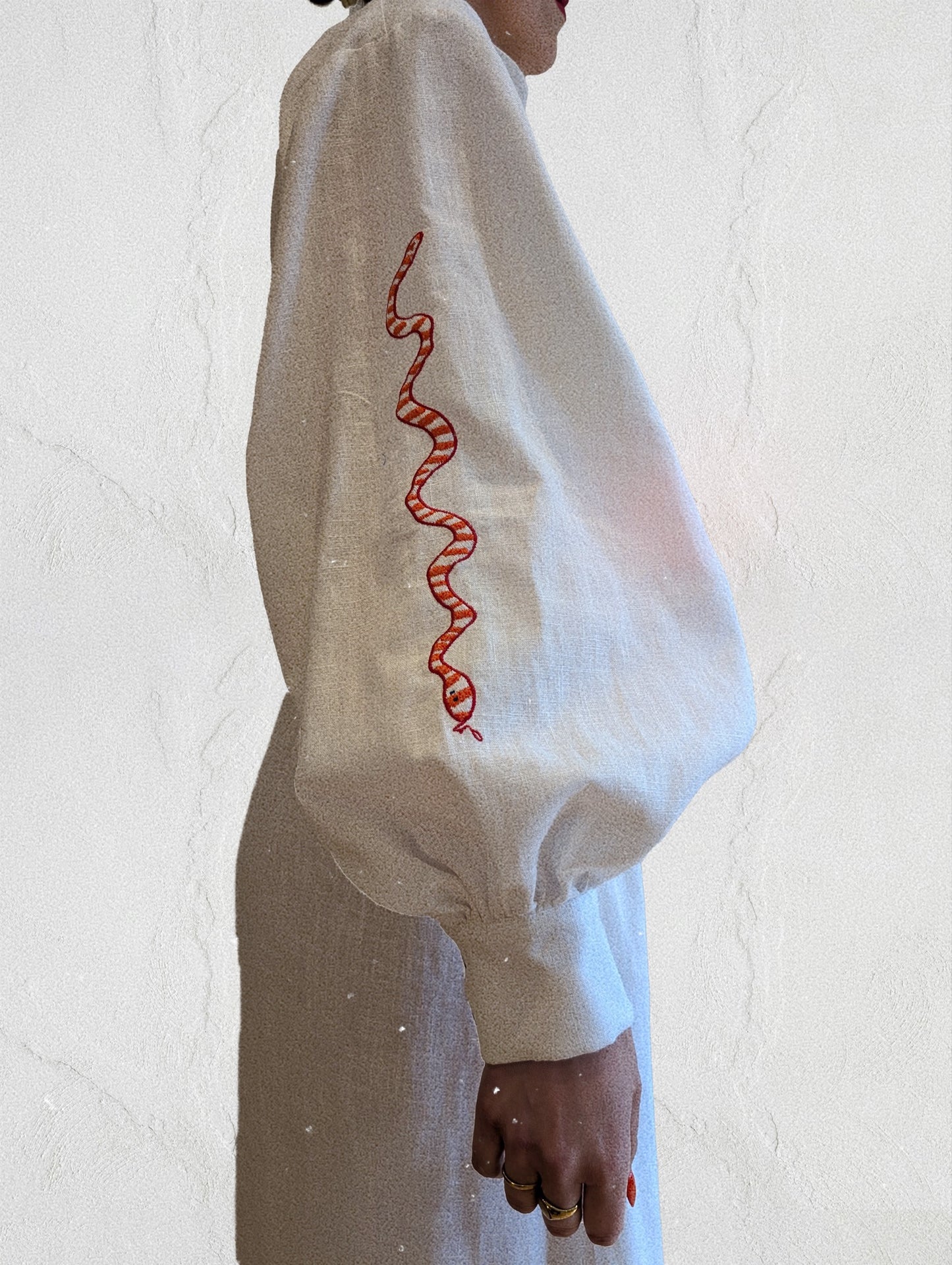 White high neck buttoned embroidered gown
