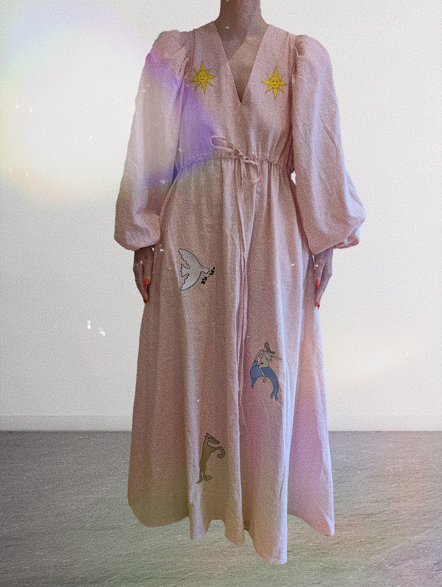 Blush pink embroidered v-neck dress