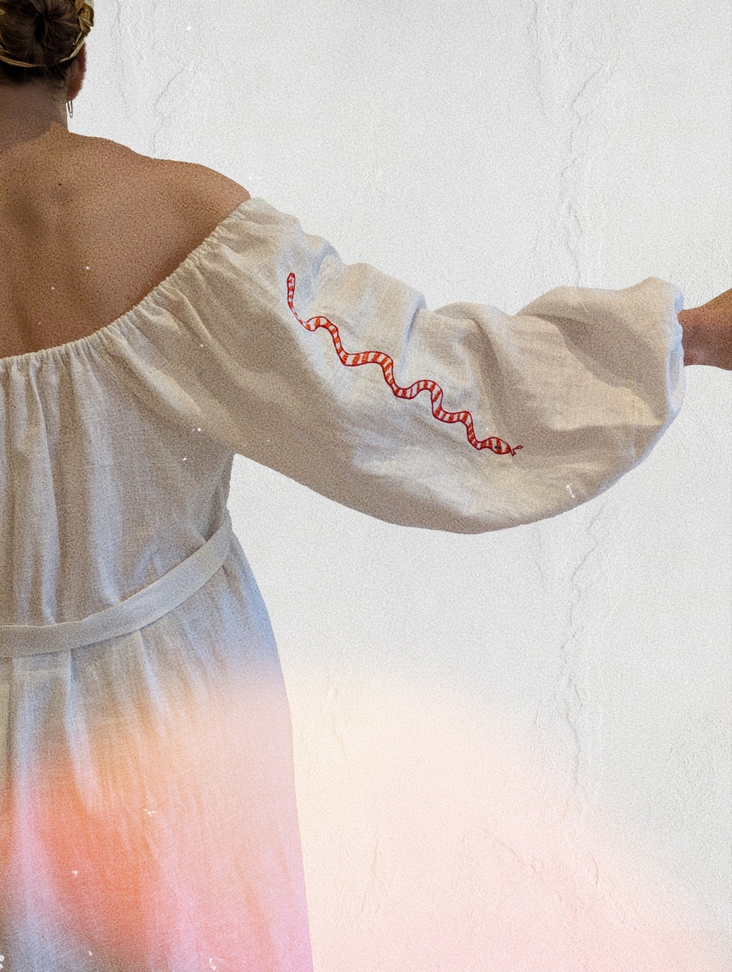 White embroidered off the shoulder dress