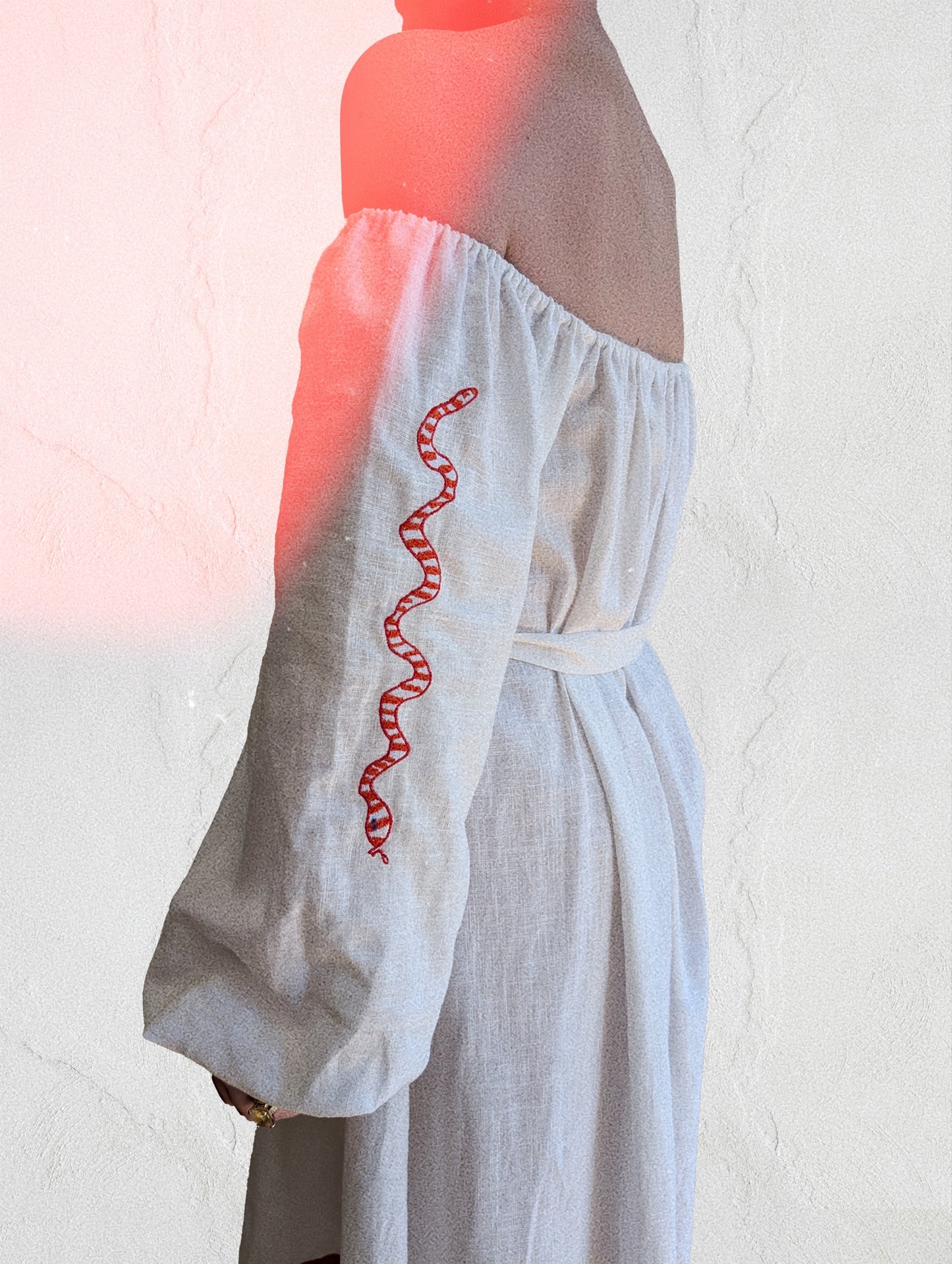 White embroidered off the shoulder dress