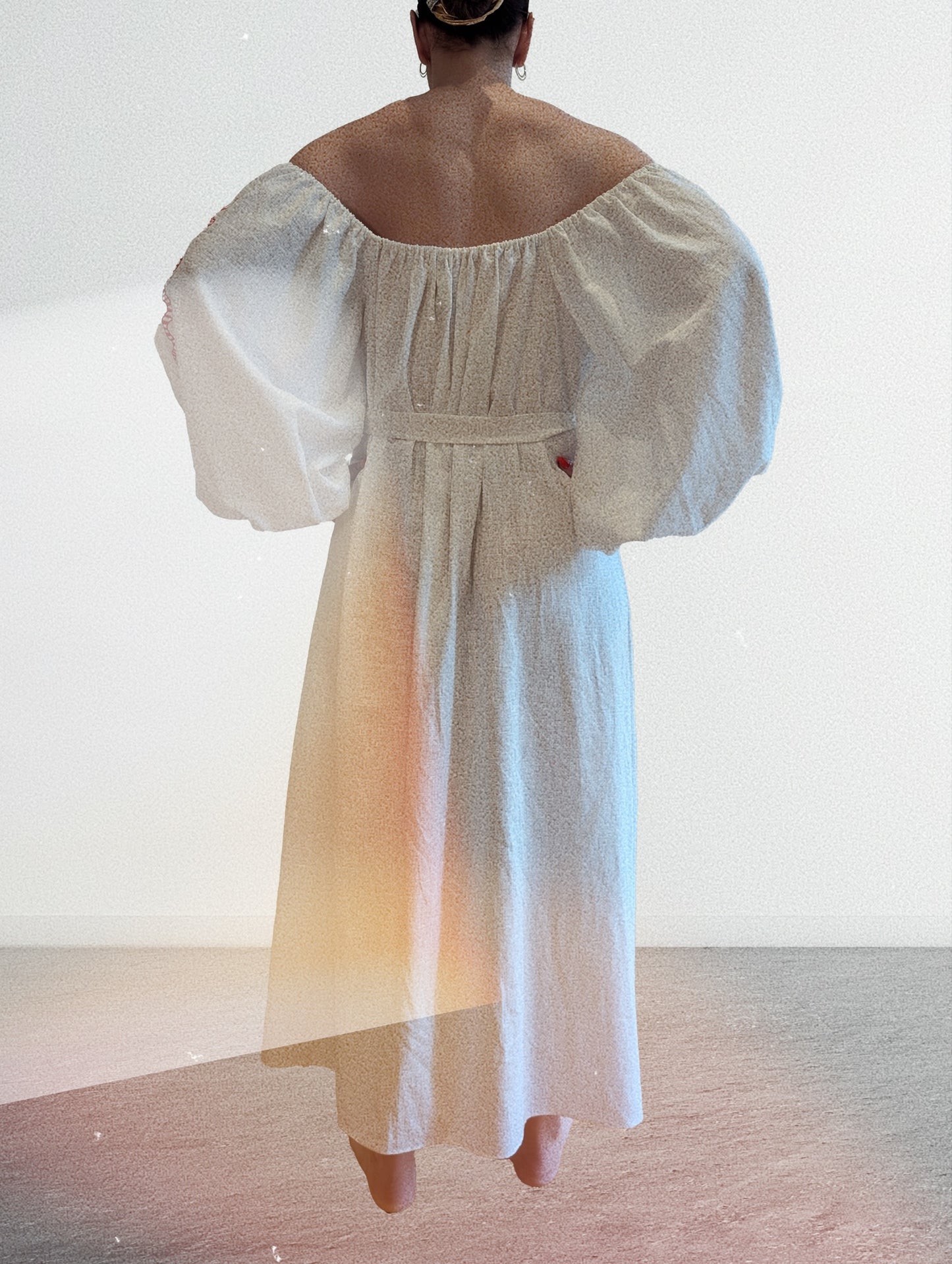 White embroidered off the shoulder dress