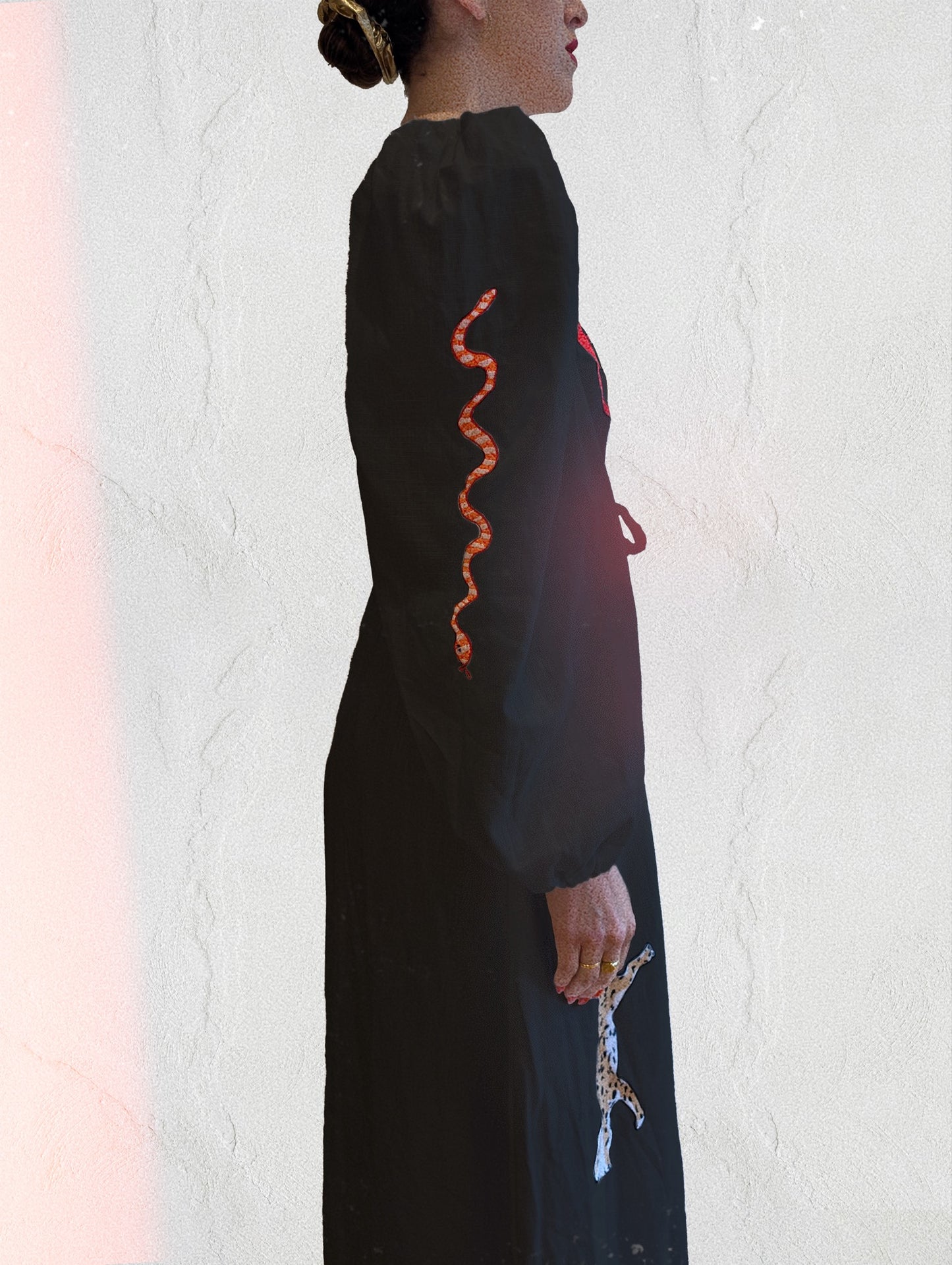 Black embroidered round neck dress