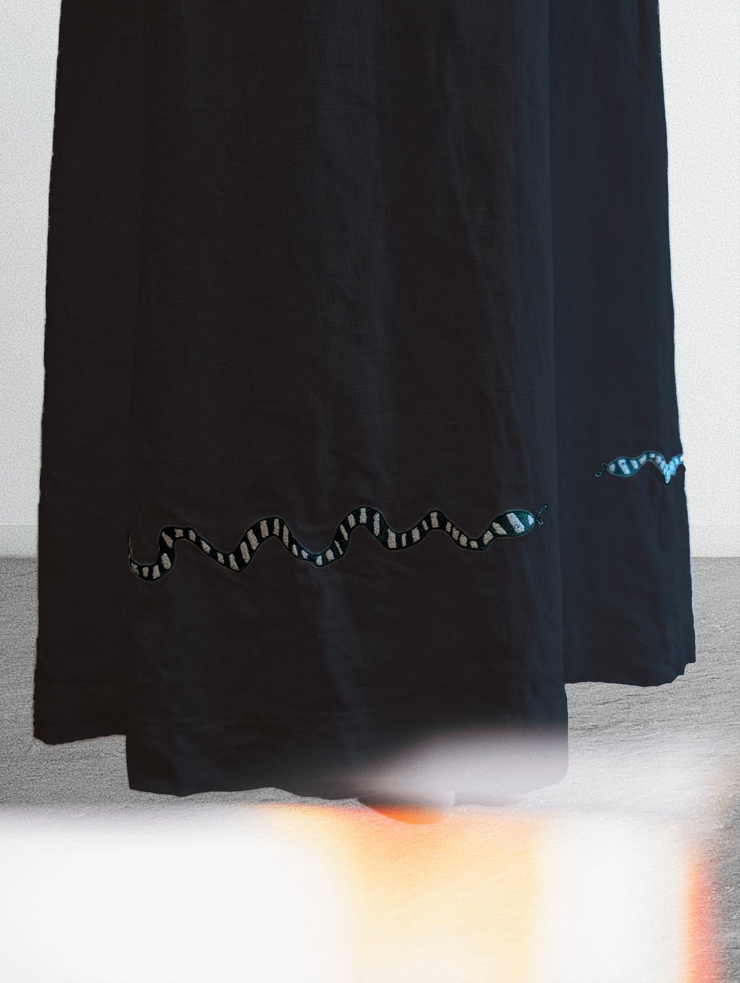 Black embroidered round neck dress