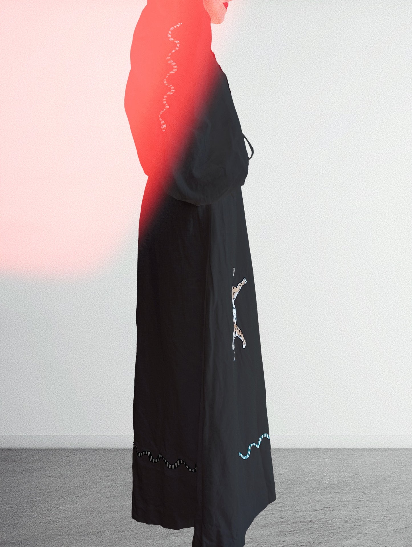 Black embroidered round neck dress