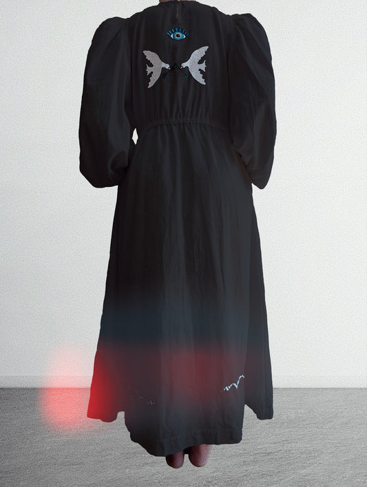 Black embroidered round neck dress