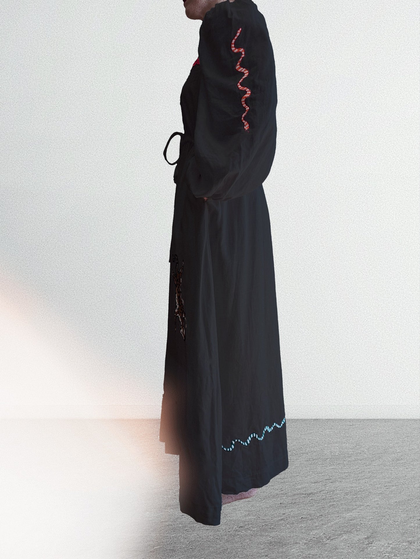 Black embroidered round neck dress