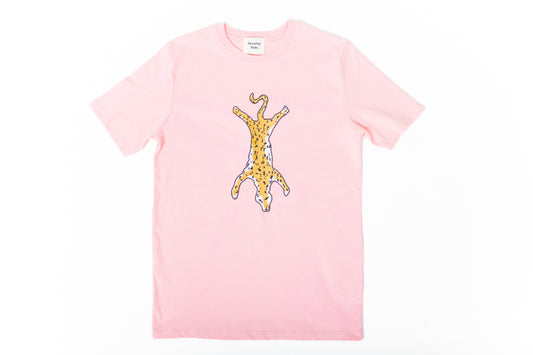 Leopard skin embroidered soft pink t-shirt