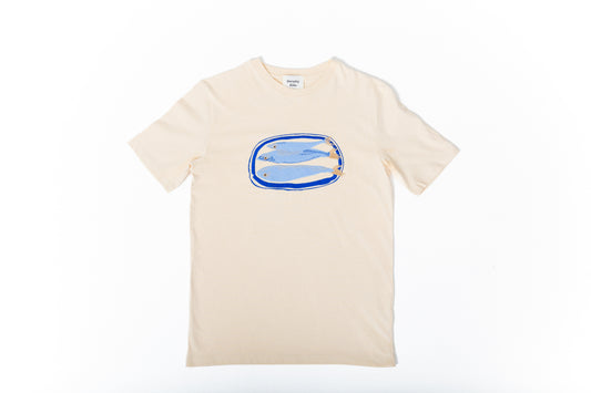 Sardines on a plate embroidered natural t-shirt