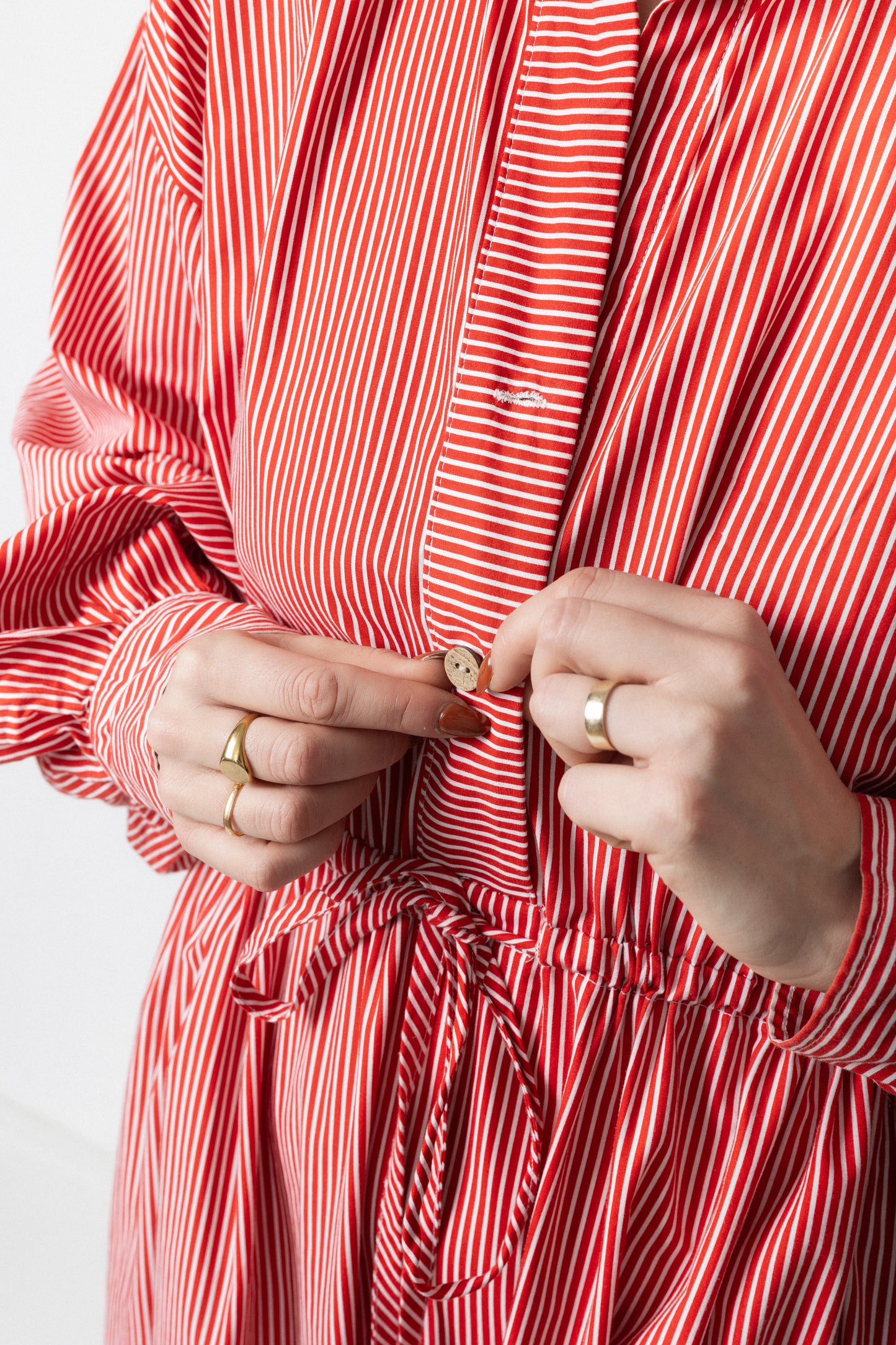 High neck buttoned stripe gown
