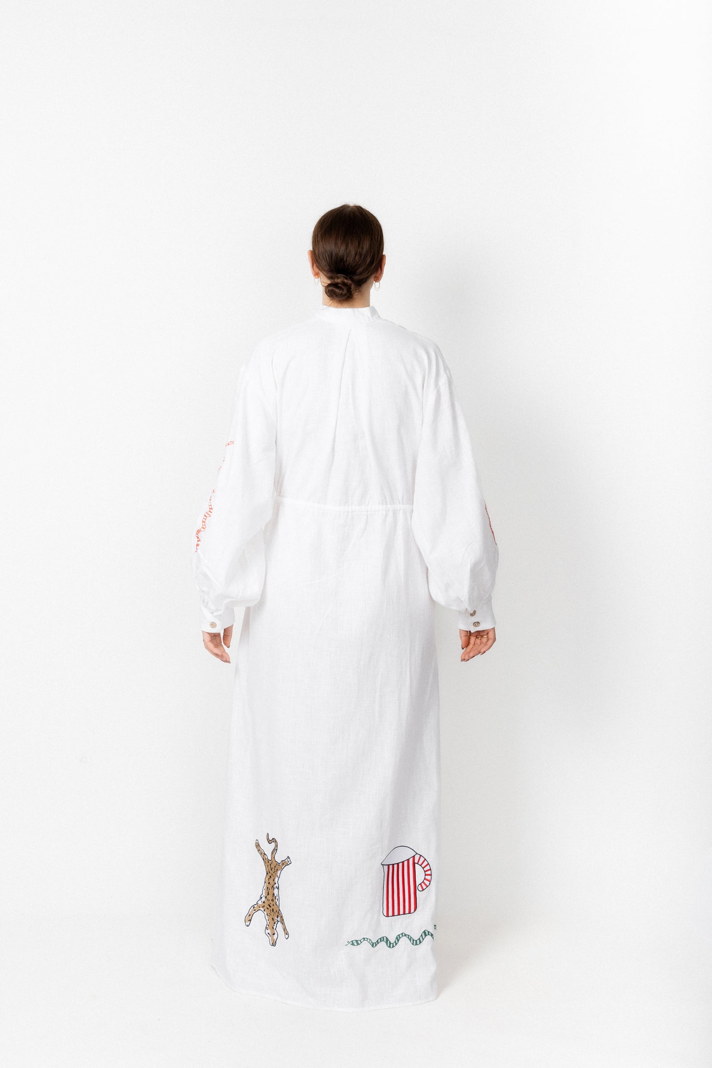 White high neck buttoned embroidered gown