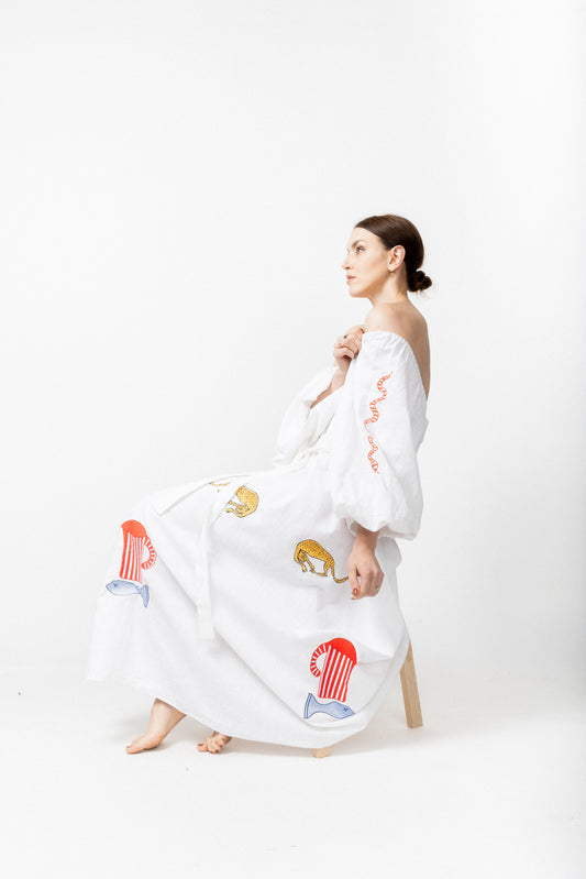 White embroidered off the shoulder dress