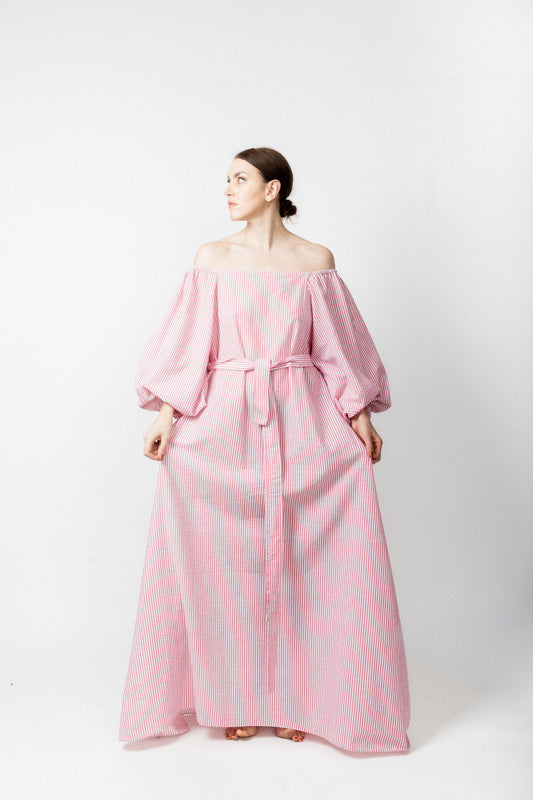 Stripe off the shoulder dress