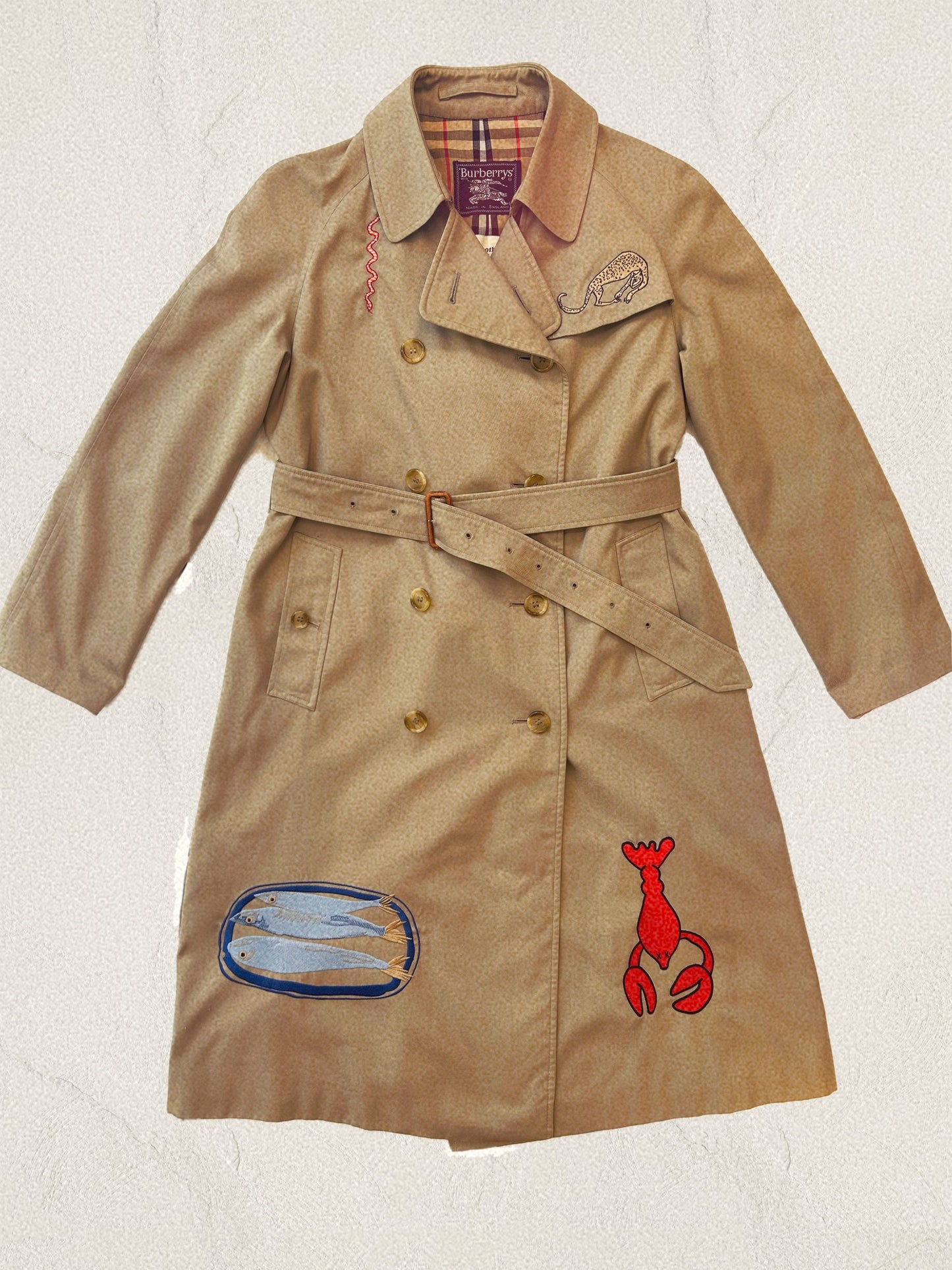 Reimagined embroidered Burberry trench coat/ Mac