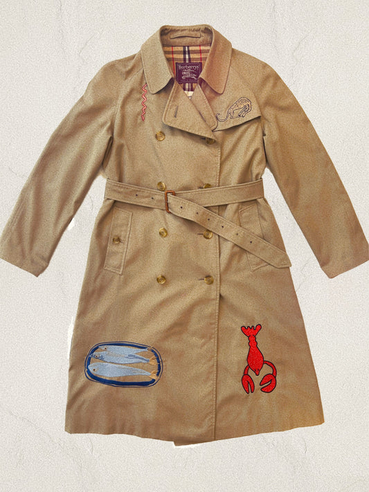 Reimagined embroidered Burberry trench coat/ Mac