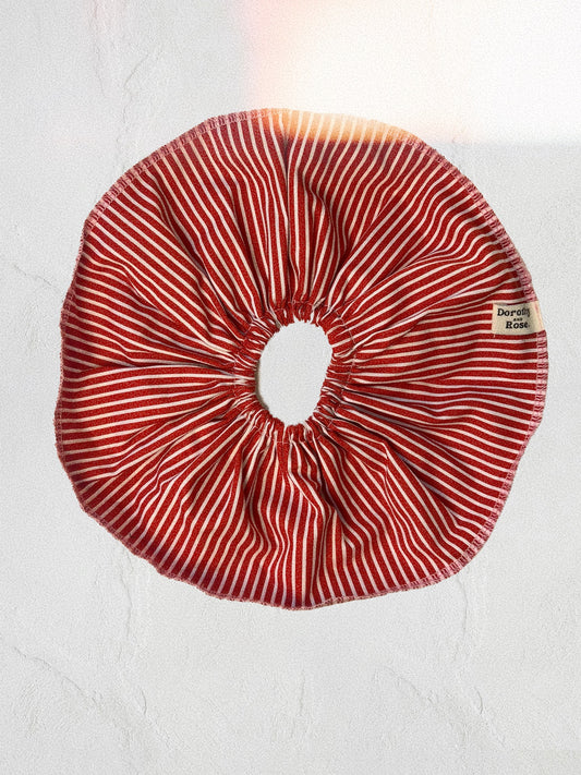 Oversized red stripe scrunchie
