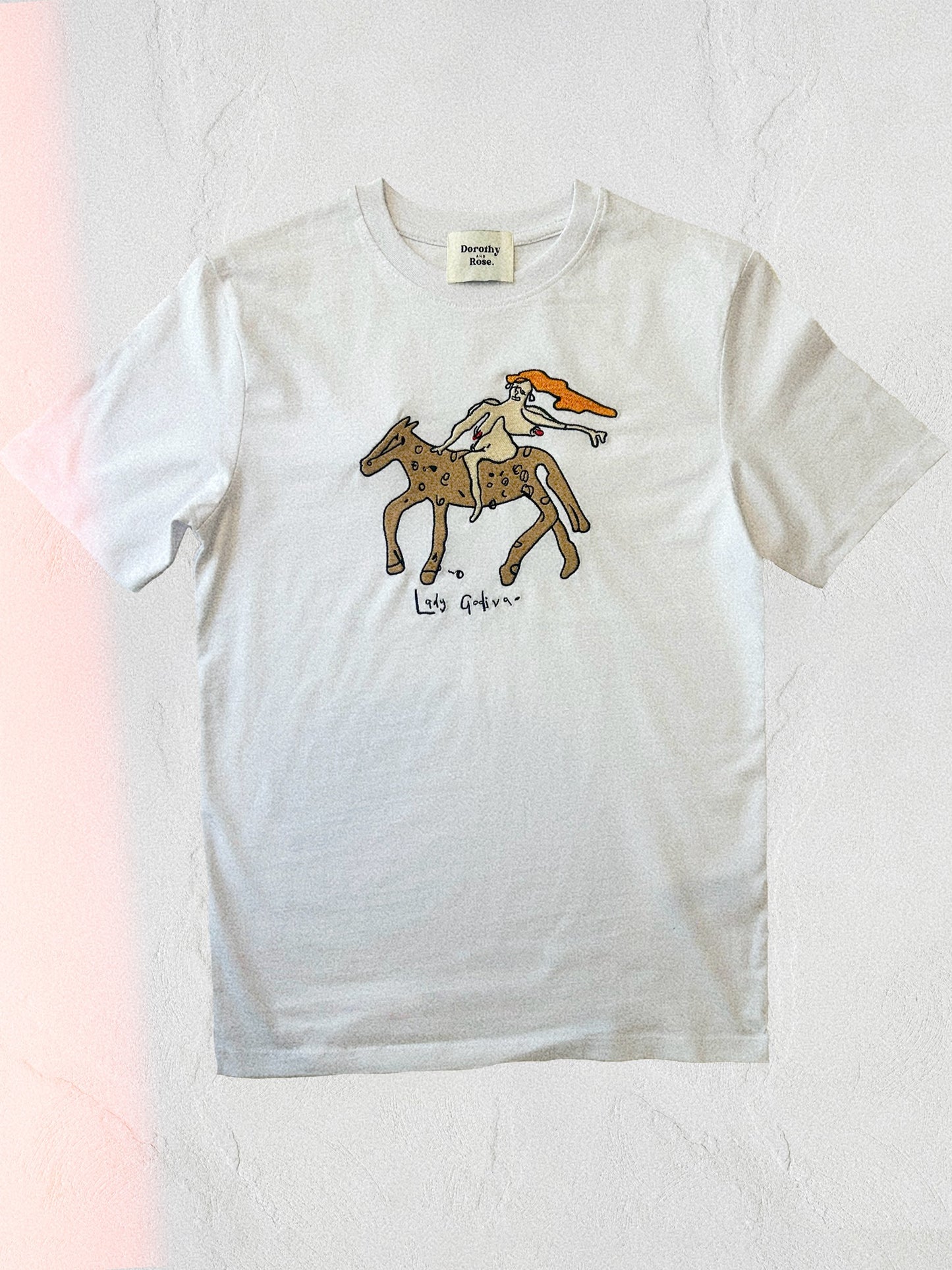 Lady Godiva embroidered white t-shirt