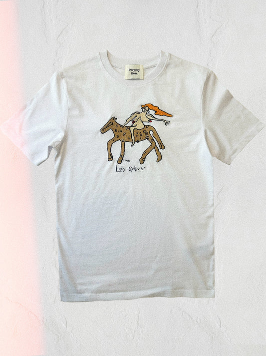 Lady Godiva embroidered white t-shirt