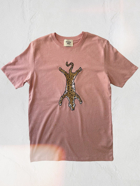 Leopard skin embroidered soft pink t-shirt