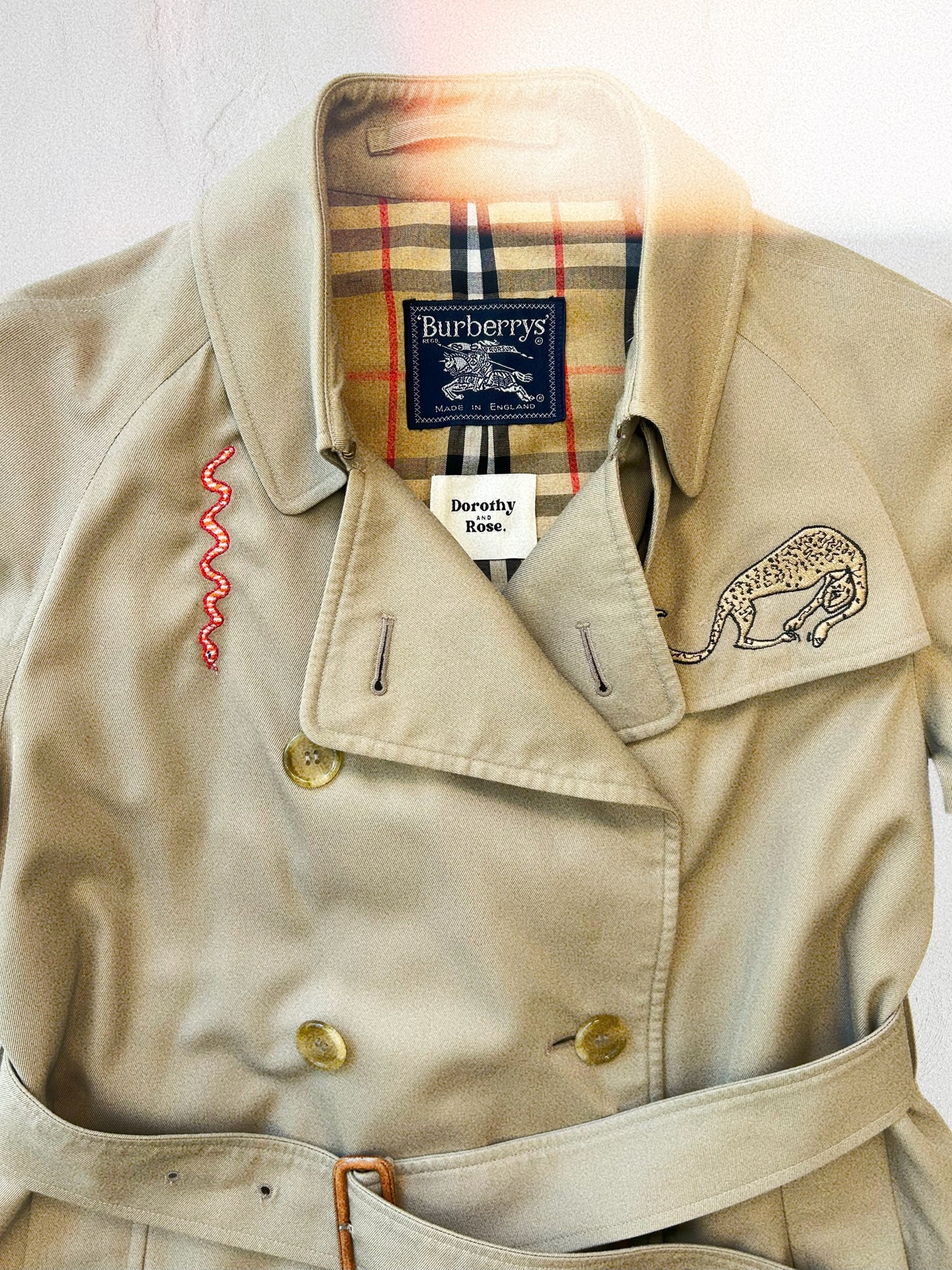 Reimagined embroidered Burberry trench coat/ Mac