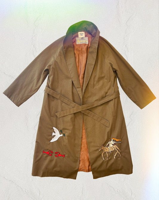 Reimagined embroidered Aquascutum trench coat/  Mac