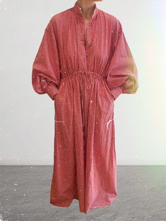 High neck buttoned stripe gown