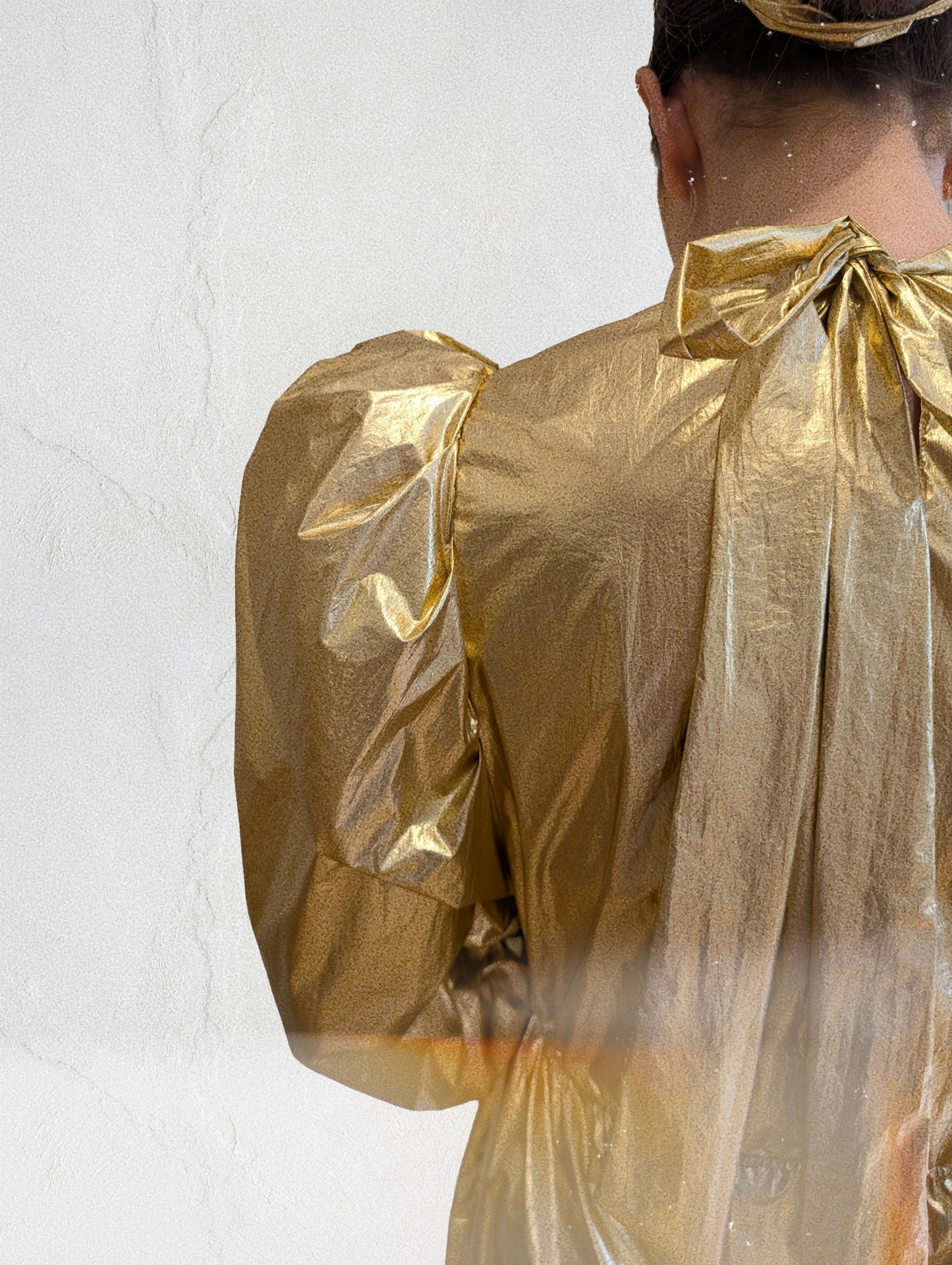 Gold Balloon Sleeve Party Dress