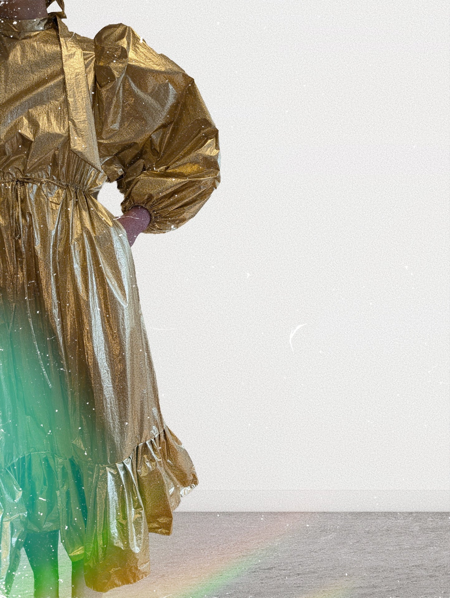 Gold Balloon Sleeve Party Dress