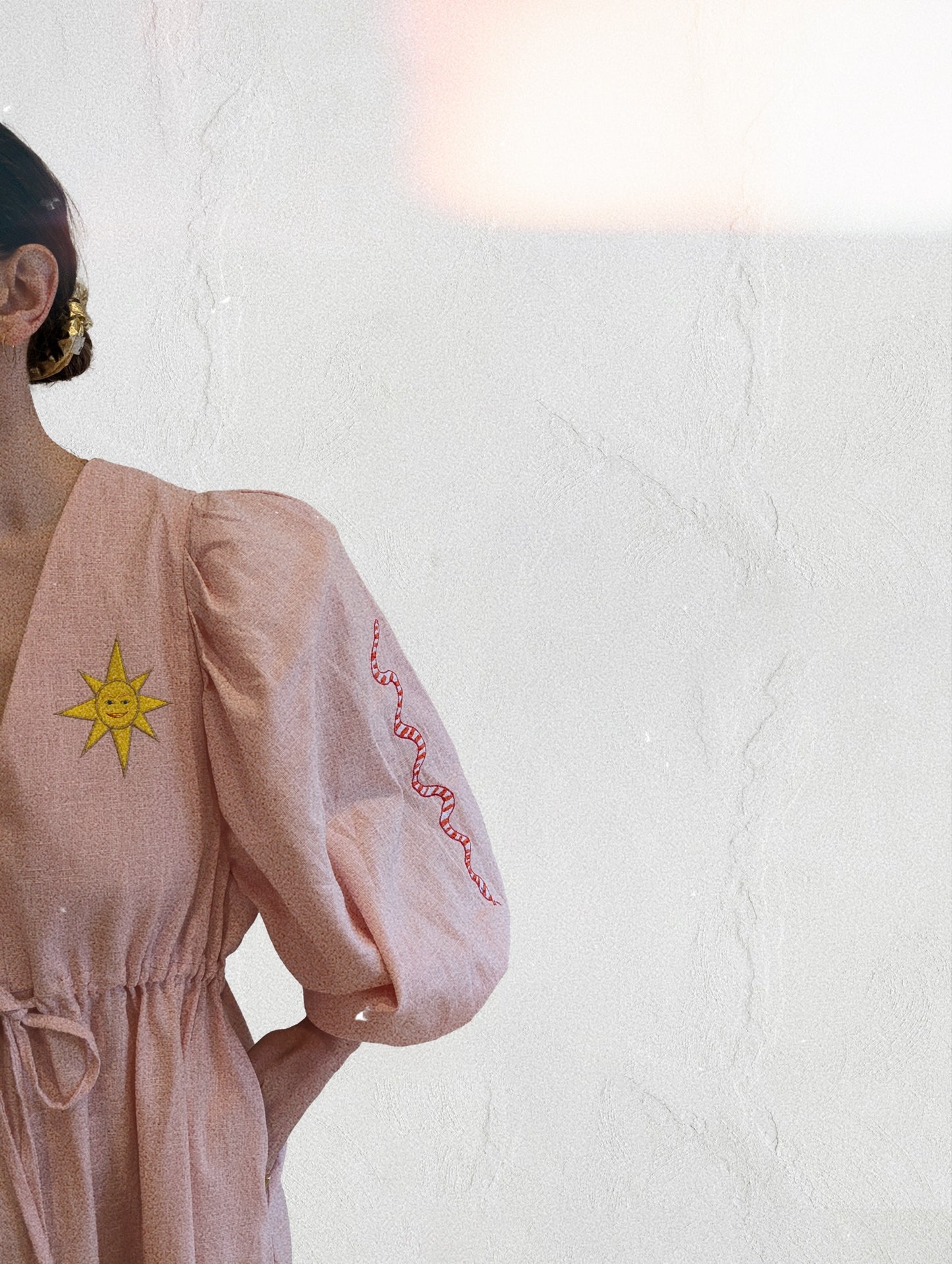 Blush pink embroidered v-neck dress