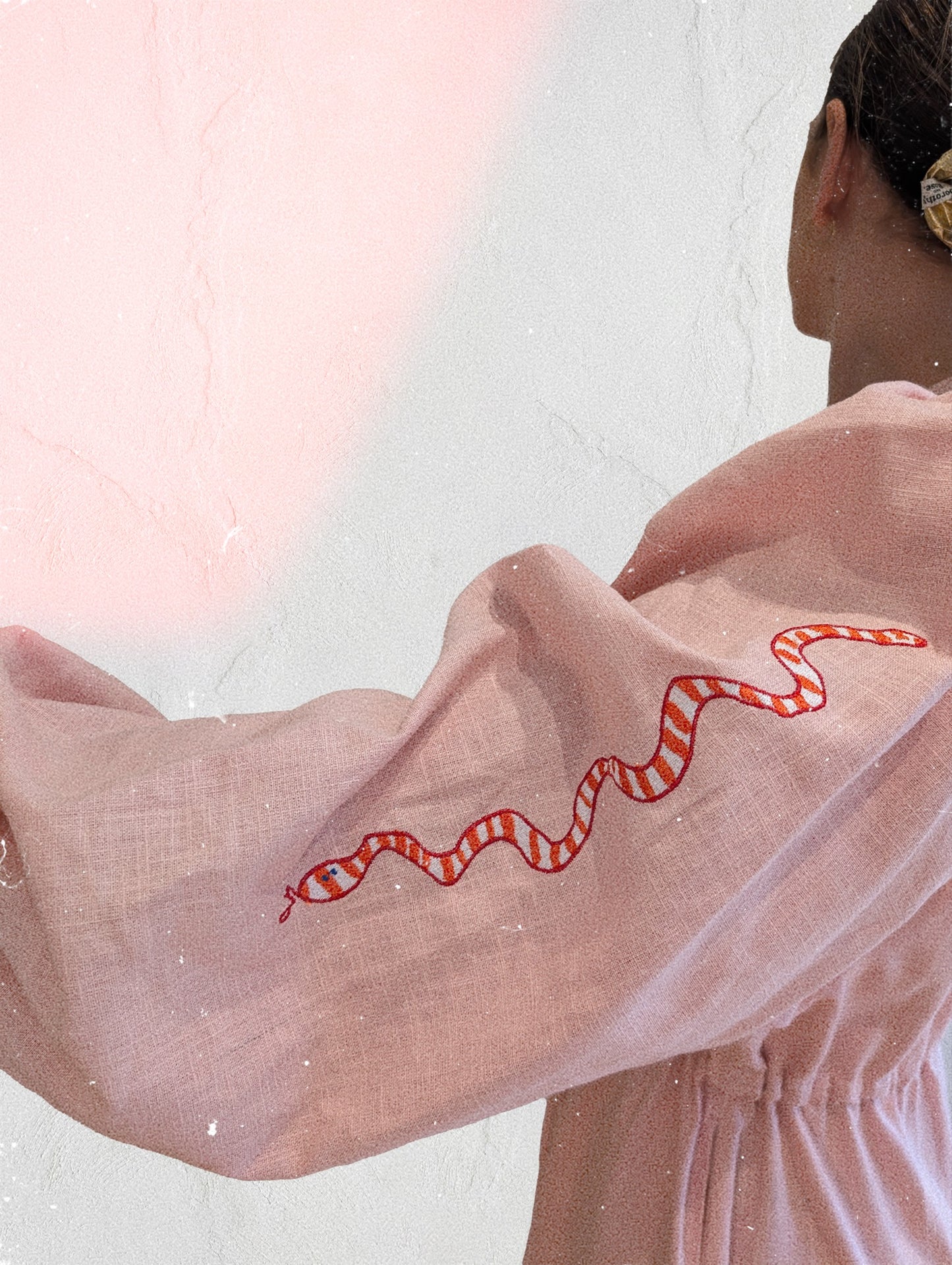 Blush pink embroidered v-neck dress