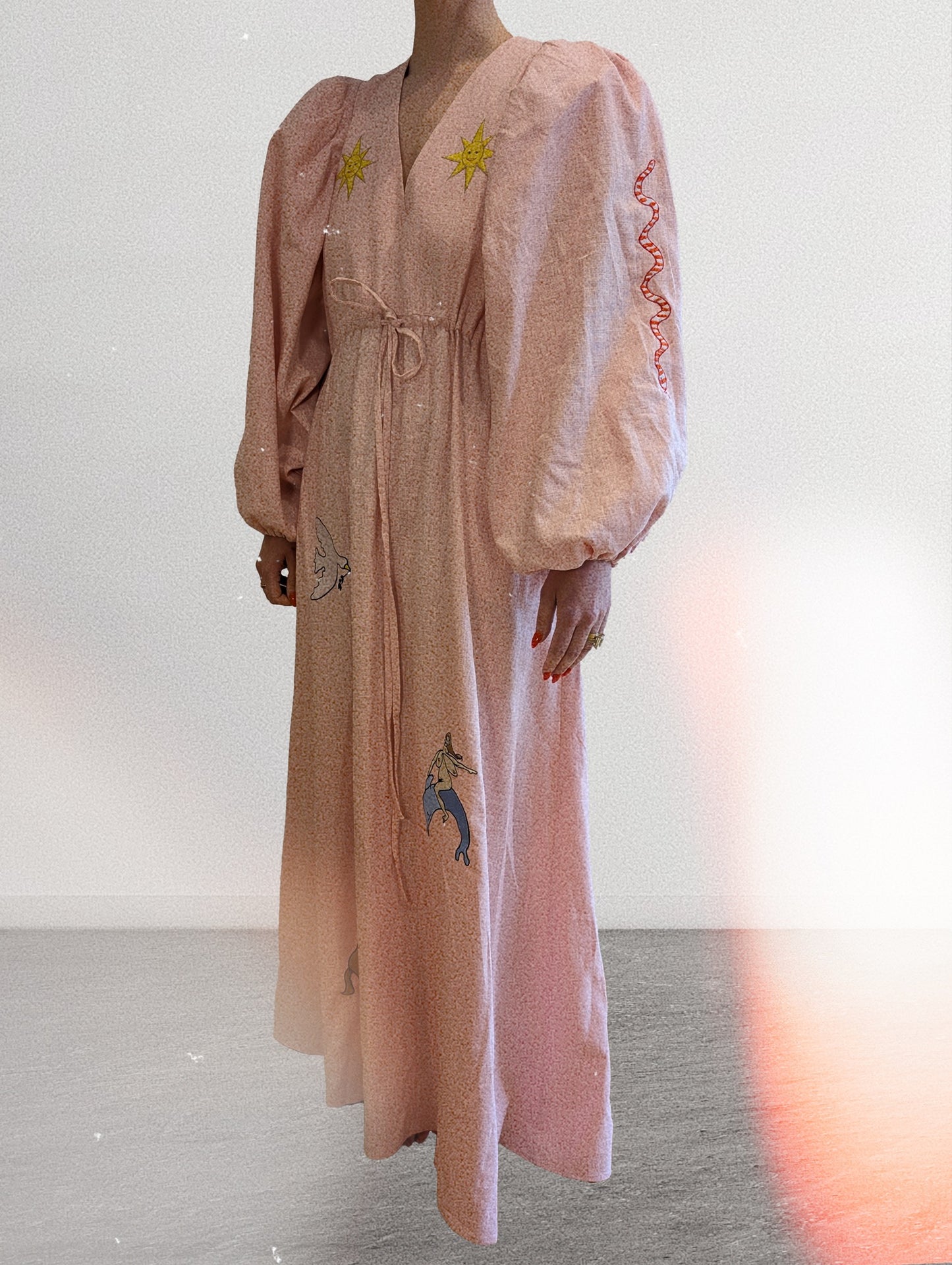 Blush pink embroidered v-neck dress