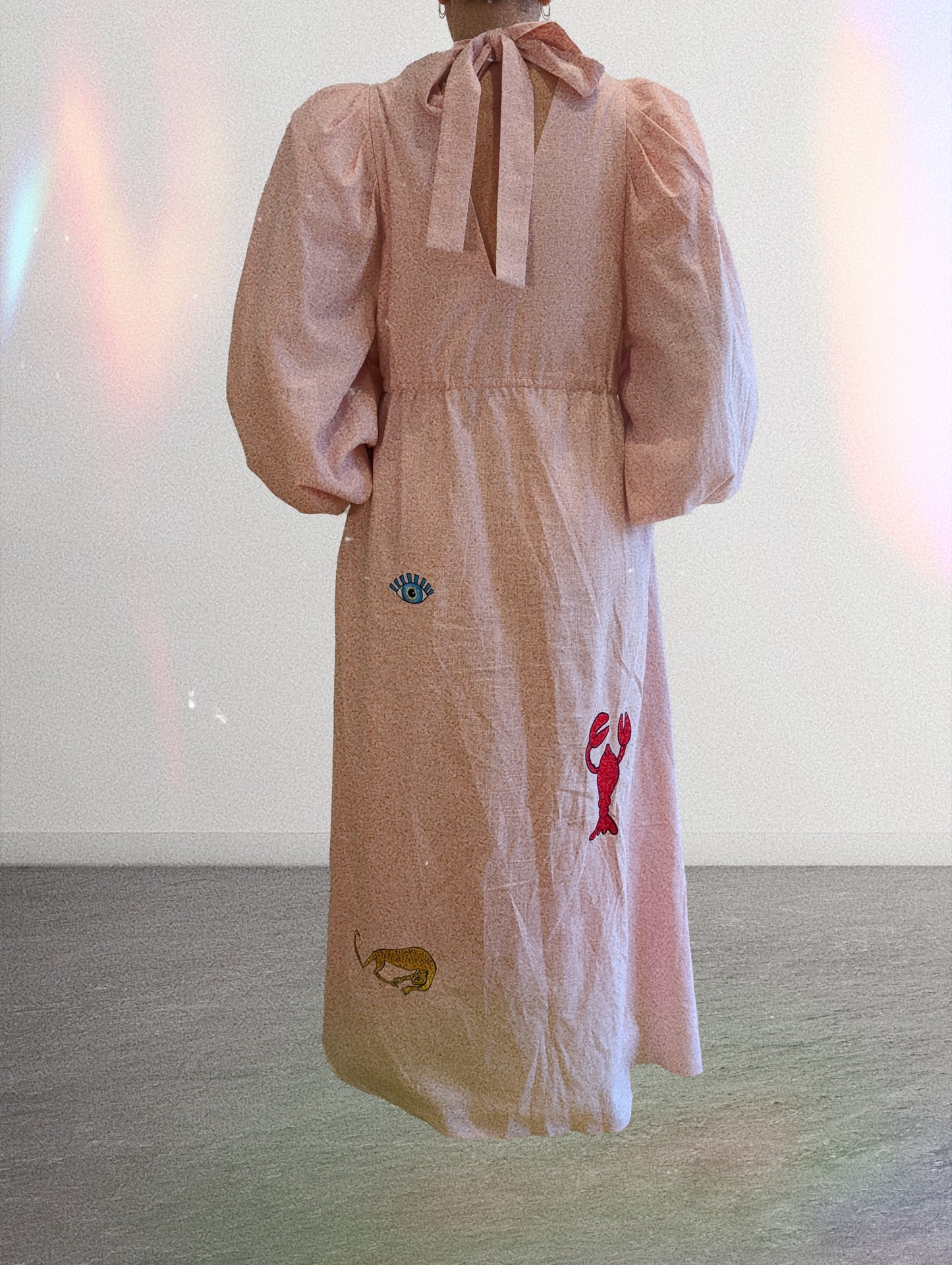 Blush pink embroidered v-neck dress
