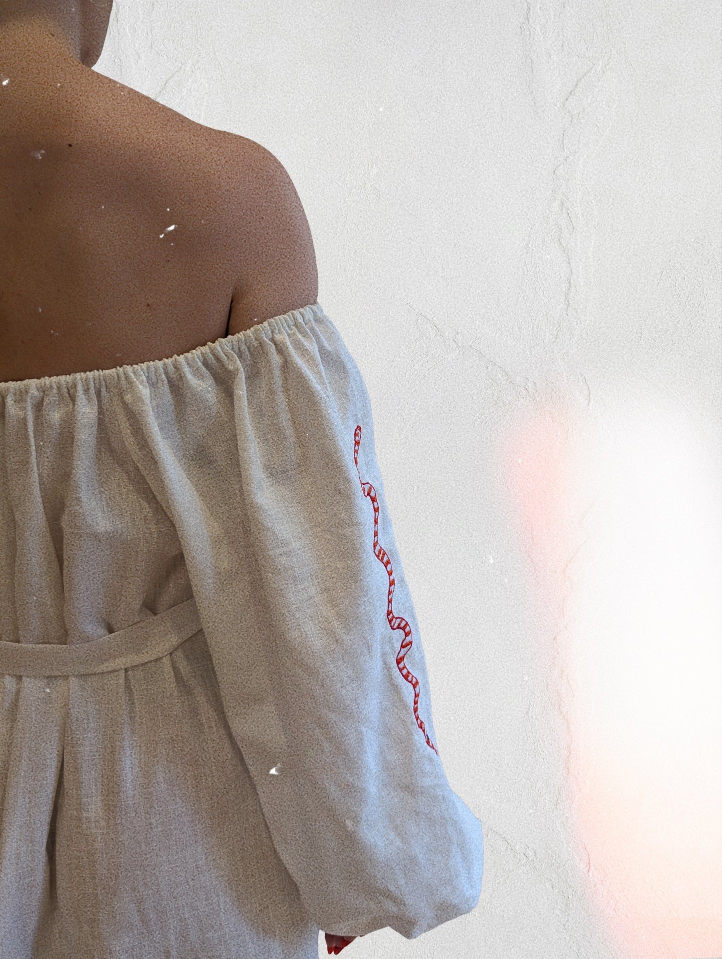 White embroidered off the shoulder dress