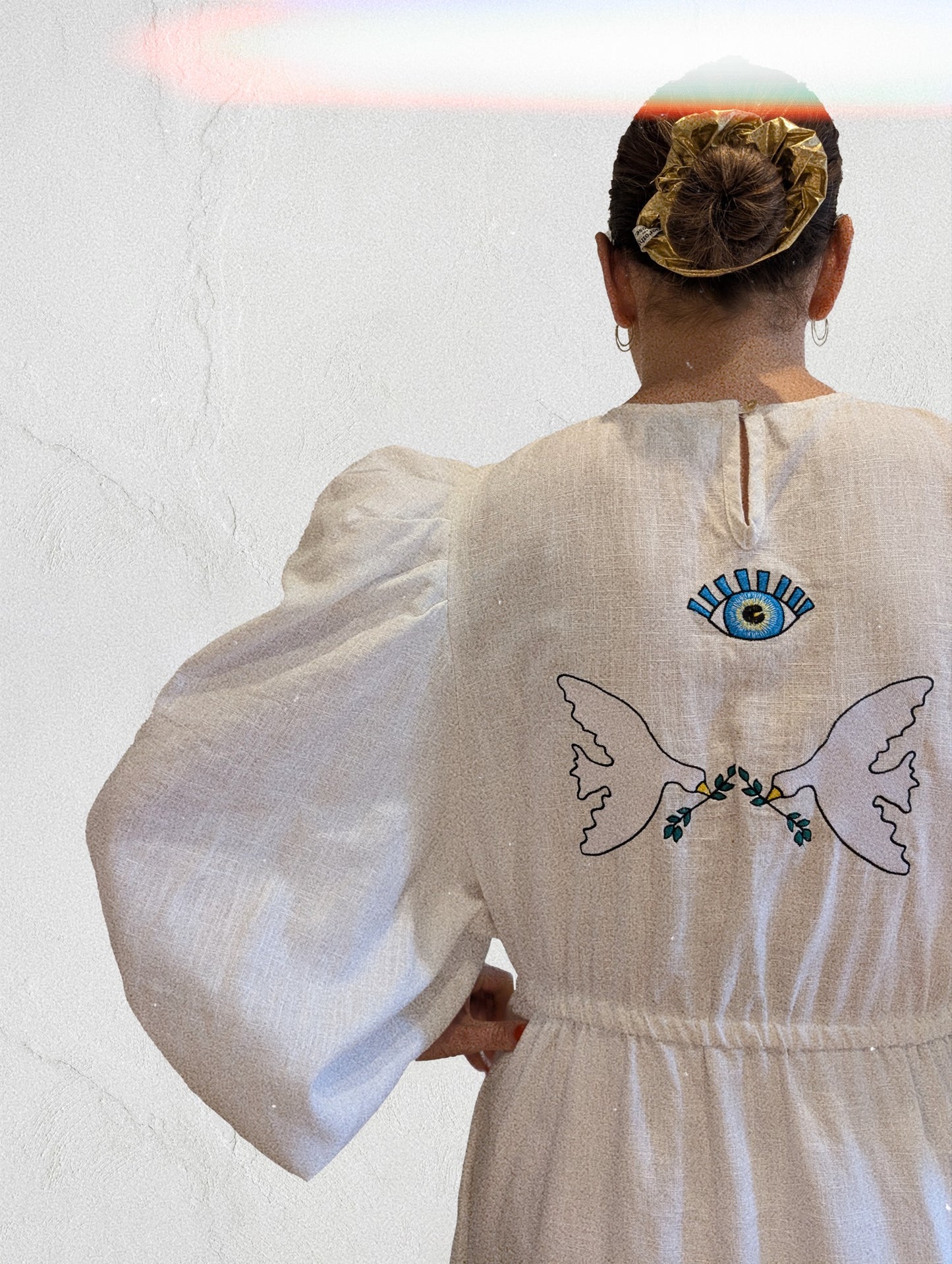 White embroidered round neck dress