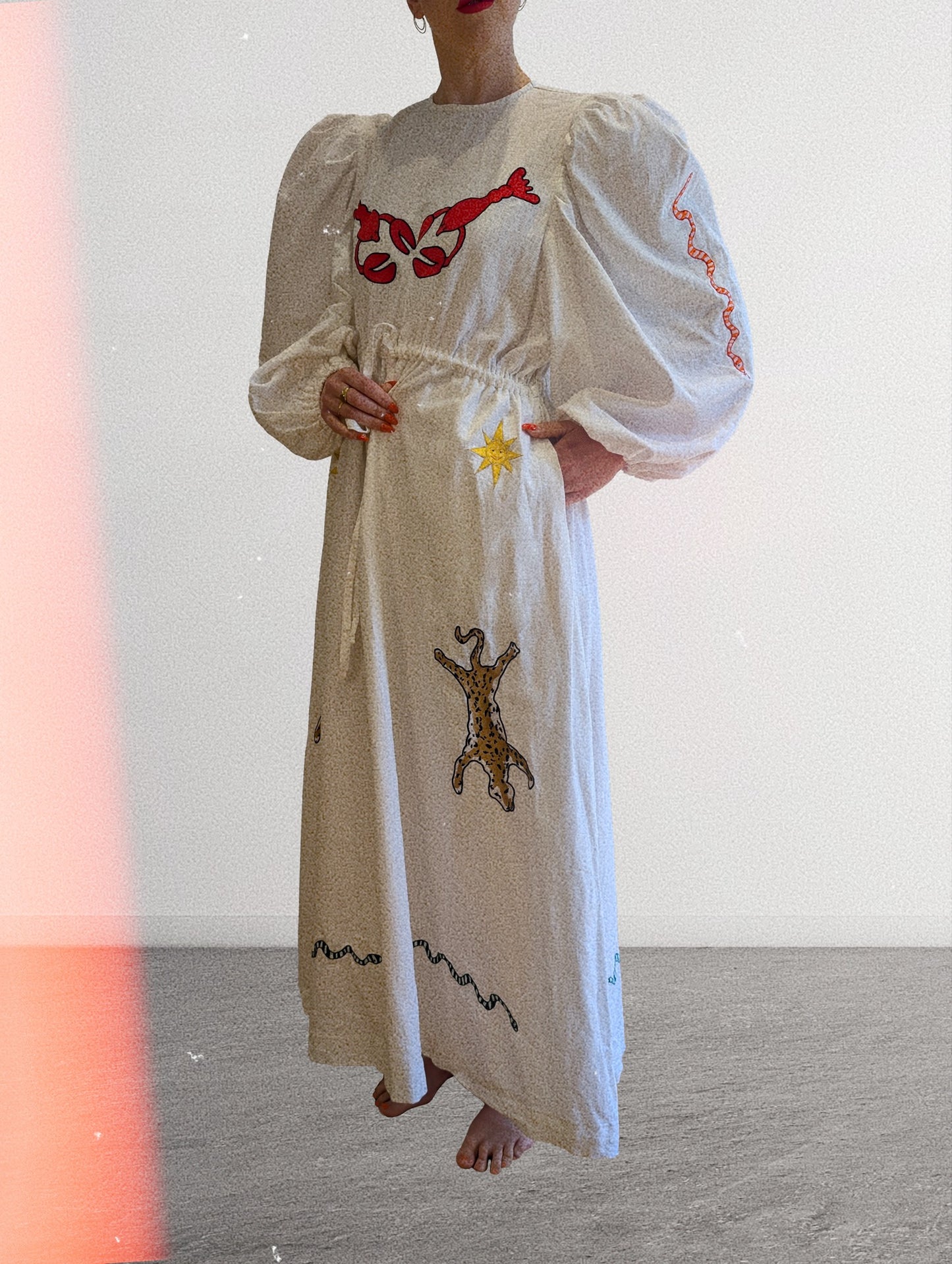 White embroidered round neck dress