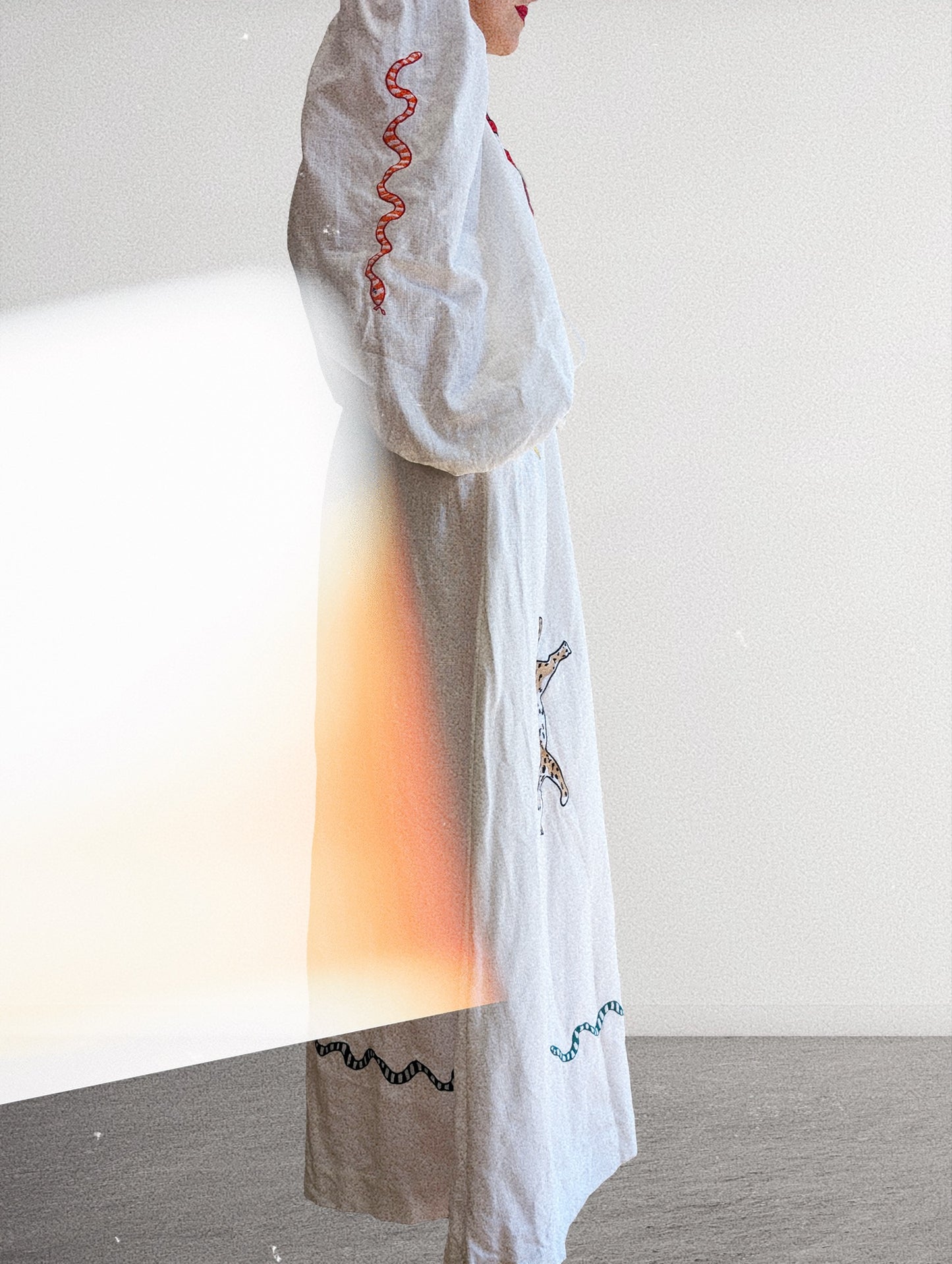White embroidered round neck dress