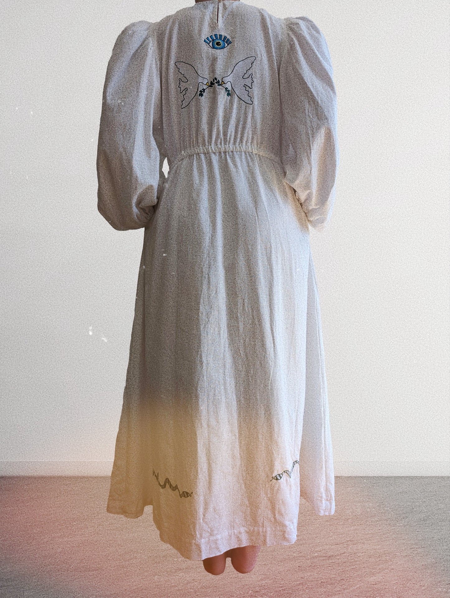 White embroidered round neck dress