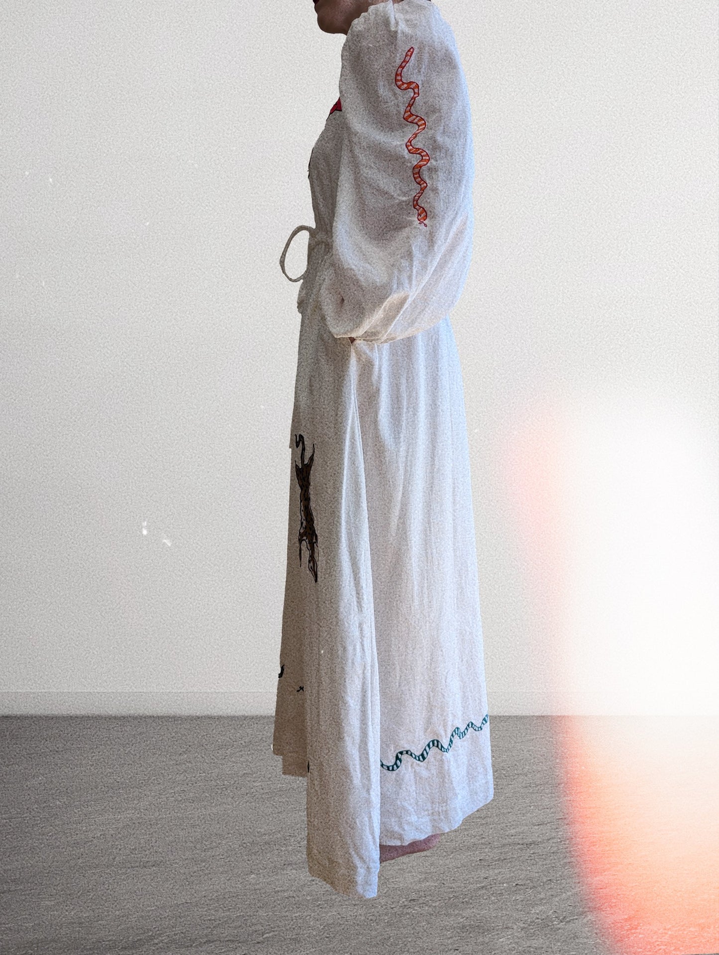 White embroidered round neck dress