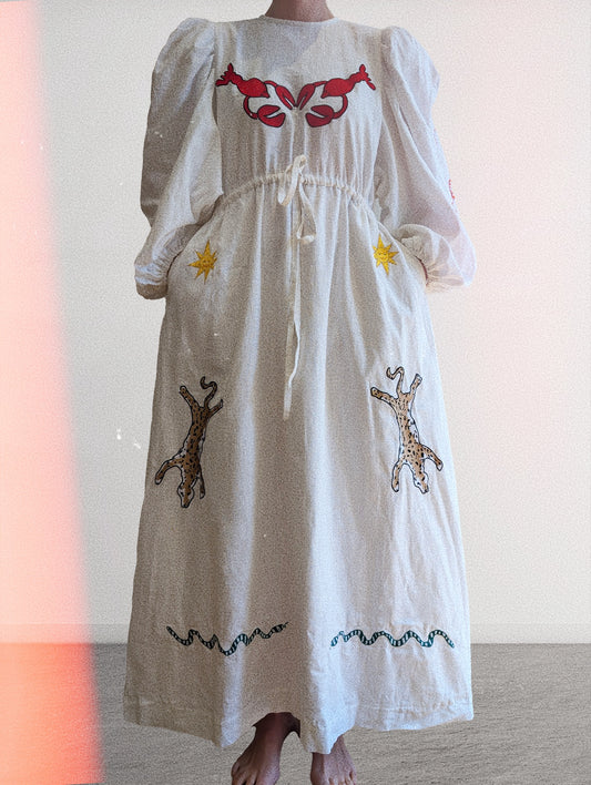 White embroidered round neck dress