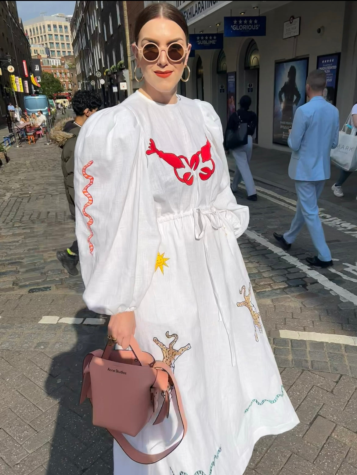 White embroidered round neck dress