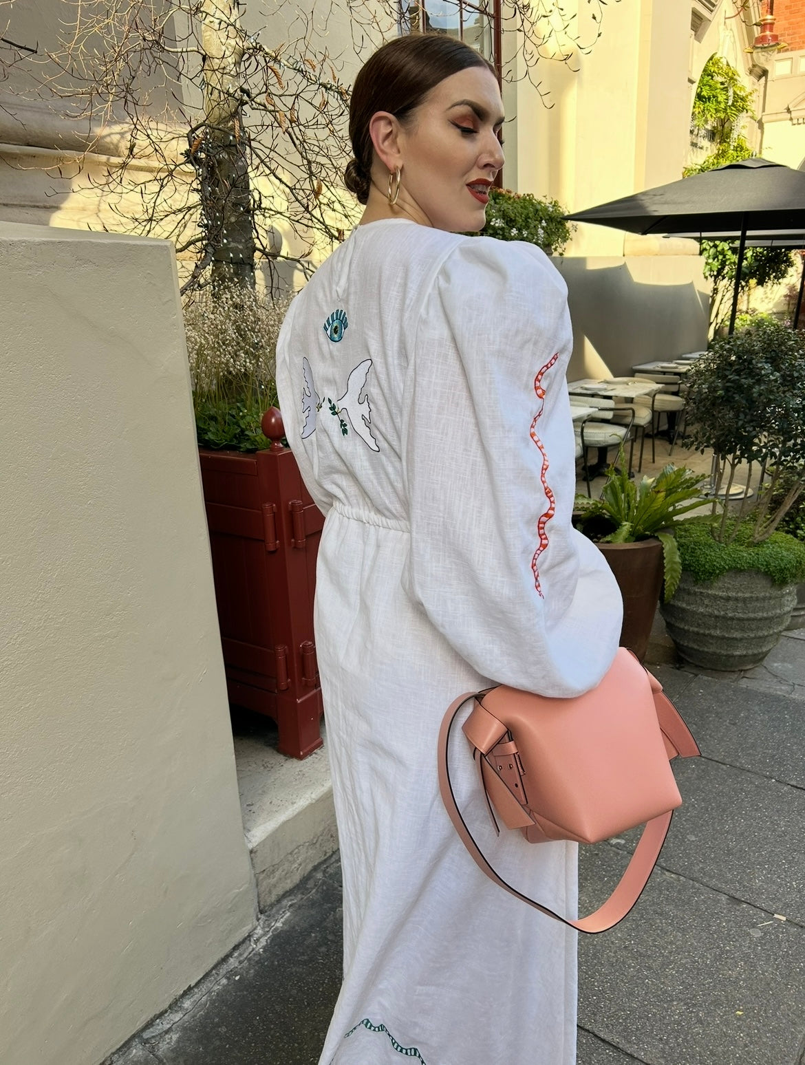 White embroidered round neck dress