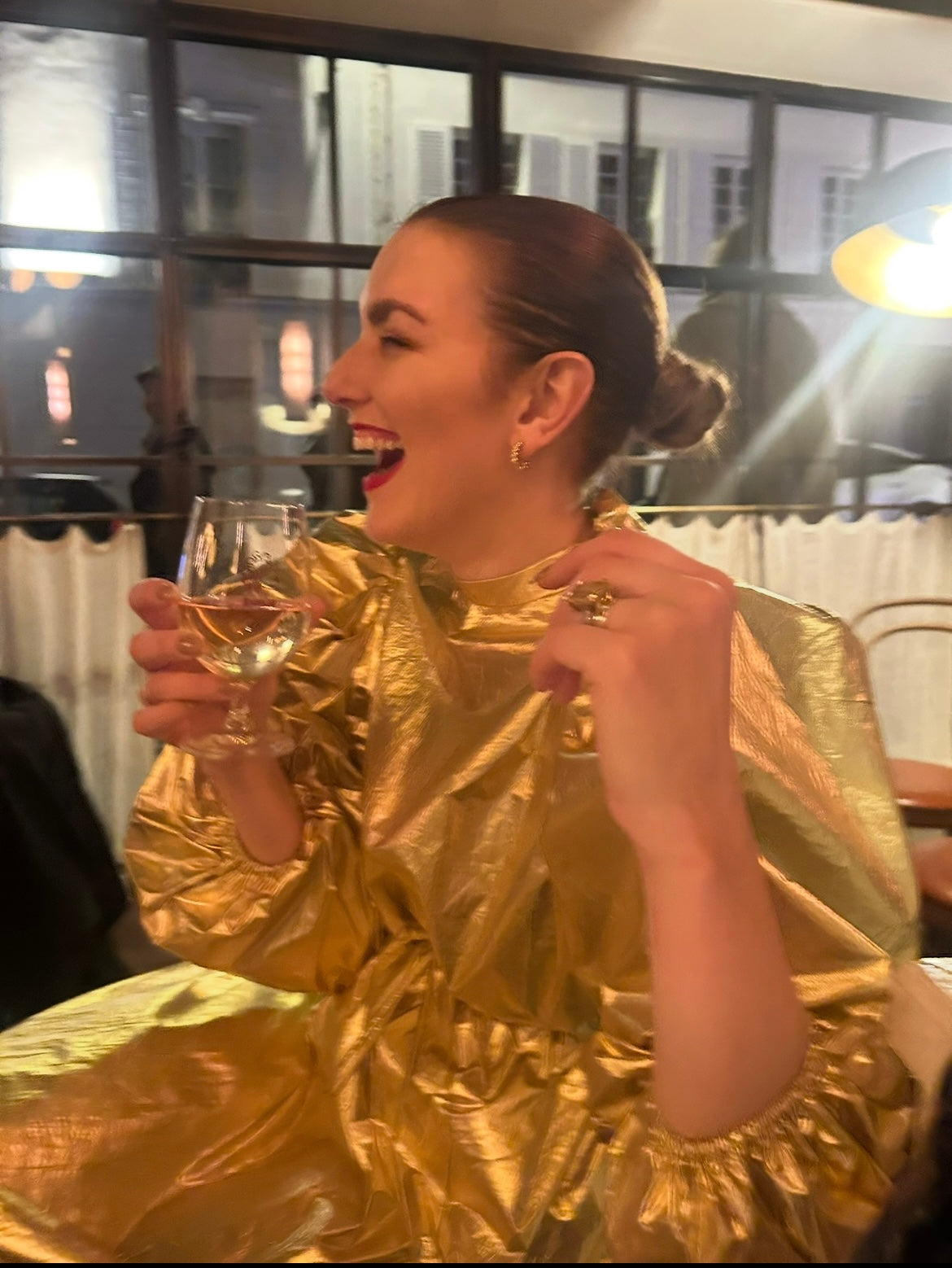 Gold Balloon Sleeve Party Dress