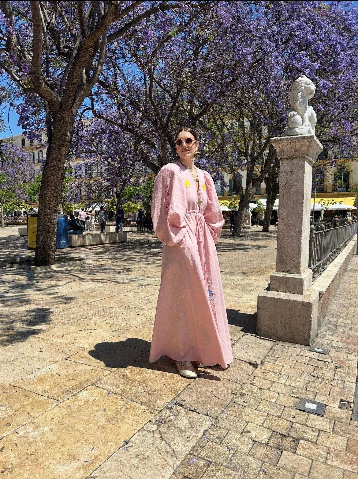 Blush pink embroidered v-neck dress
