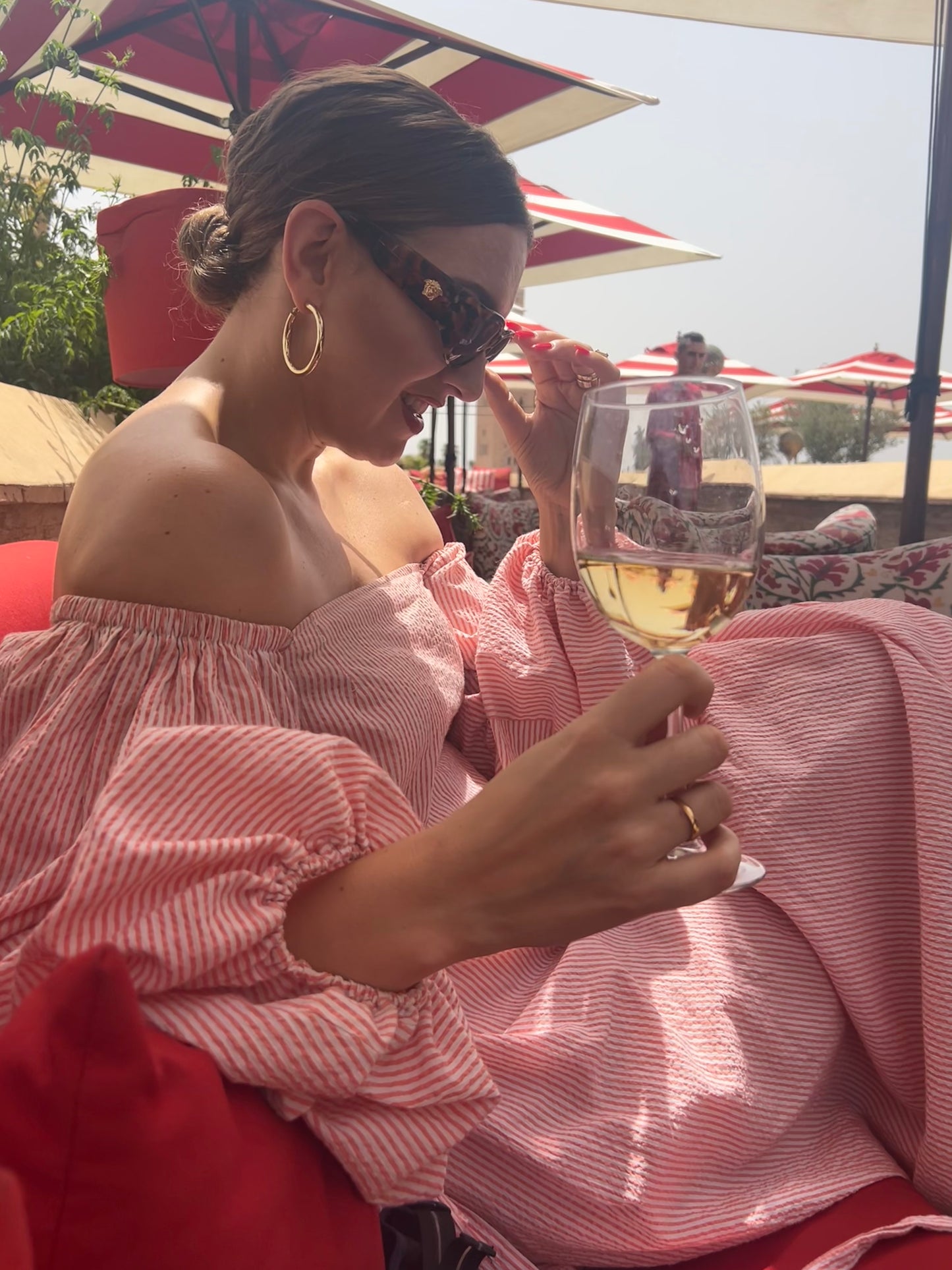 Stripe off the shoulder dress